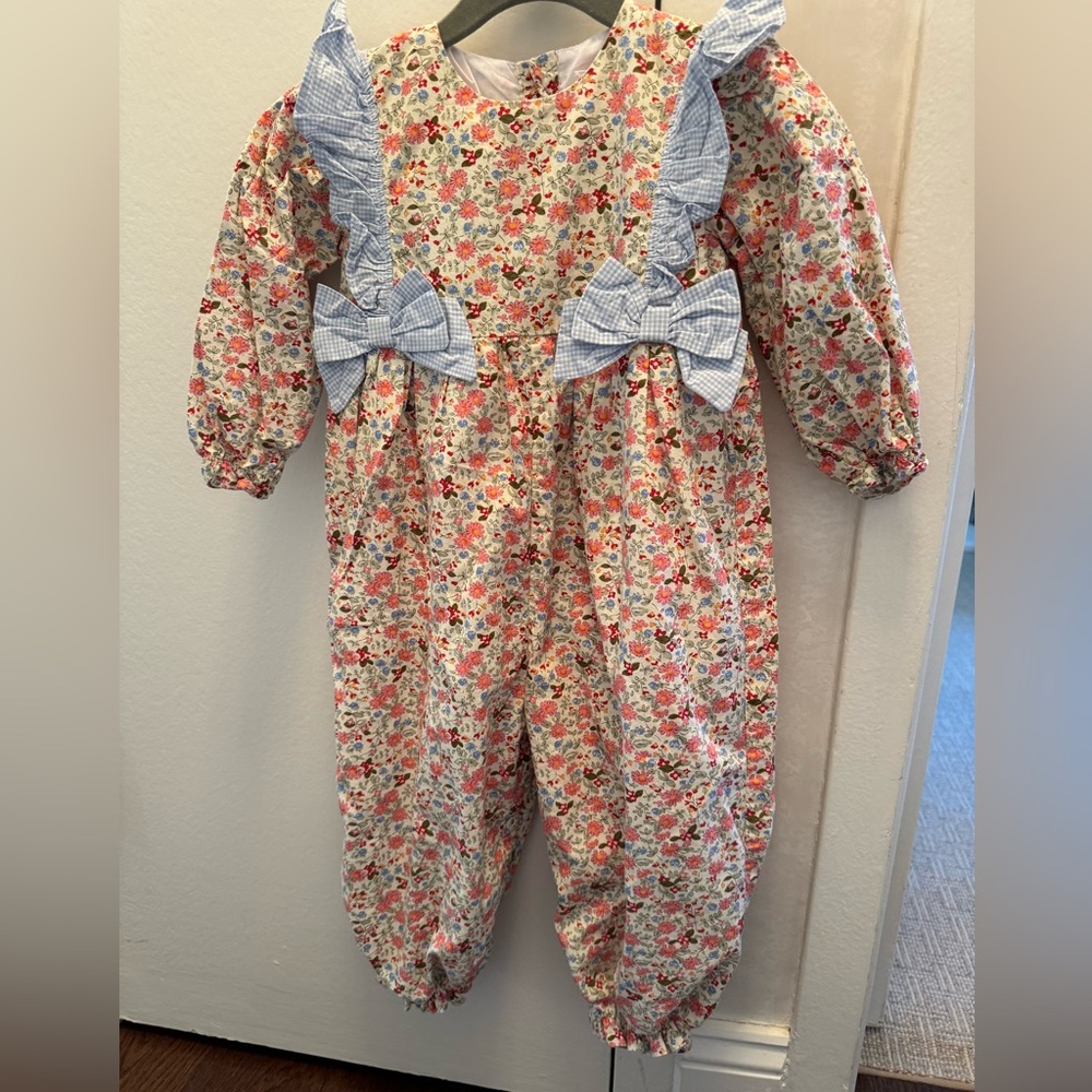 Floral Kids One Piece with Blue Accents
